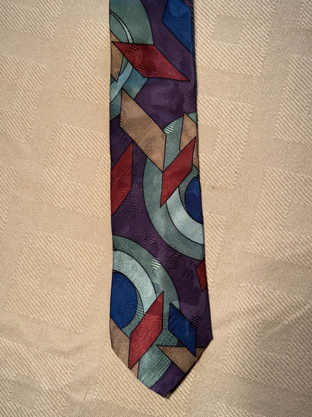 Concord Clothier Denver Geometric Pattern Tie in Purple with Teal & Red Accents